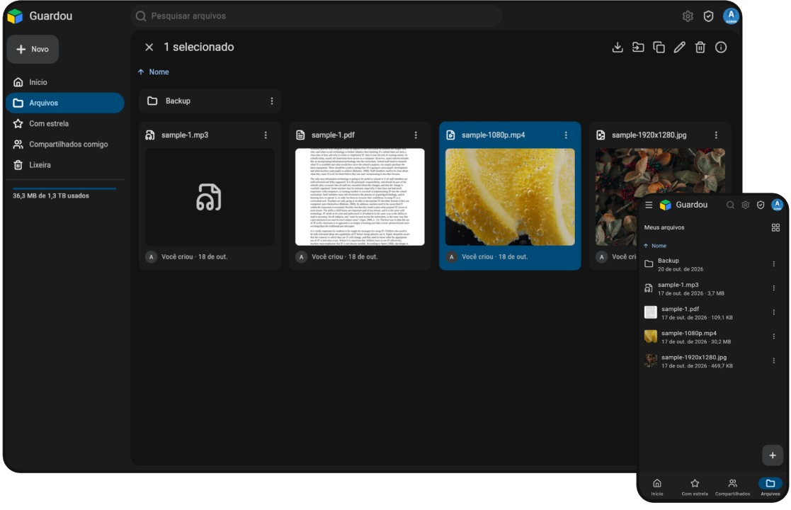 Guardou running on desktop and mobile